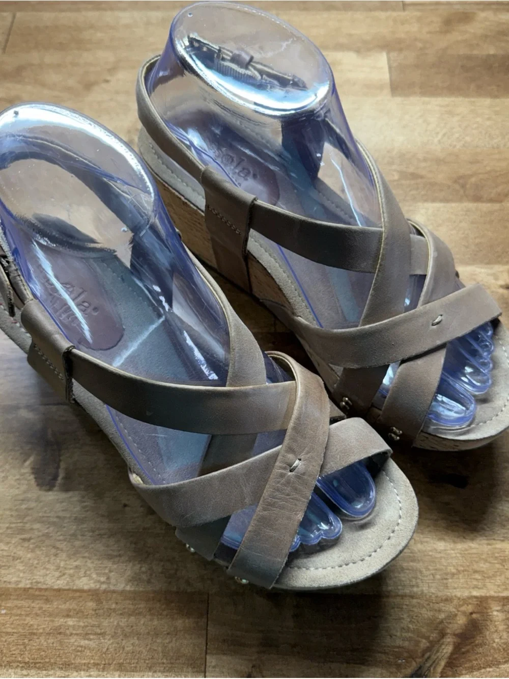 Bussola Formentera Sandals Womens 37 Cork Wedge Strappy Slingback Gray Leather